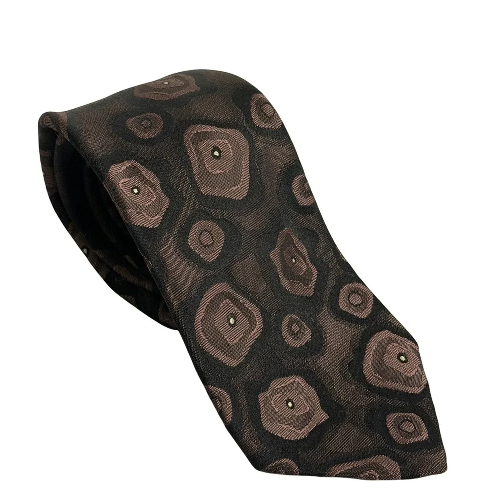 VTG Envoy Limited Edition Tie Brown Black Geometric Abstract Silk Mens OS